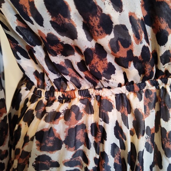 CAROLINE COSTAS Olena Silk Leopard Print Balloon Sleeve Mini Dress Large - Picture 5 of 8
